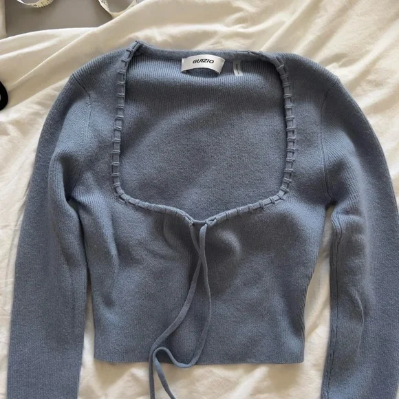 Guizio set long sleeve crop top and baby Blue Pleated mini Skirt knit - Picture 10 of 14